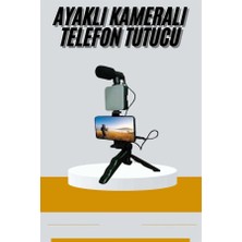 Tripod Telefon Tutucu Kumandalı Mikrofon LED Işık Vlog Video Kayıt