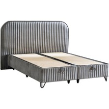Line Visco Lüks Baza ve Başlık Seti 200X200 cm Çift Kişilik Baza ve Başlık Takımı Koyu Gri Babyface
