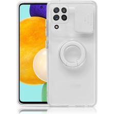 Mabelme Sm Galaxy A12 - M12 - F12 Kılıf Sürgülü Kamera Lens Korumalı Yüzük Standlı Silikon KILIF-(5775)