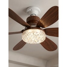 Esranın Dünyası Crystal Aura 52 cm Ultra Sessiz Ahşap Renk LED Tavan Vantilatörü | 3 Kademeli Bakır Motor | Kumandalı Kristal Avize Vantilatör