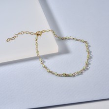 14 Ayar Altın Kaplama Peridot Doğal Taşlı El Yapımı Gümüş Bileklik - CBS00123