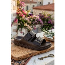 Relaxa Erkek Terlik, Yumuşak, Günlük Terlik, Ev Dışarı Terlik, Rahat Taban Koyu Kahverengi