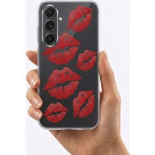 Mabelme Samsung Galaxy S24 Fe Kırmızı Dudak / Öpücük Desenli Şeffaf Telefon Kılıfı