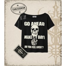 Tarzsokak Gotik & Grunge Streetwear Gotik Harajuku Go Ahead Make My Day Y2K Kayık Yaka Tişört