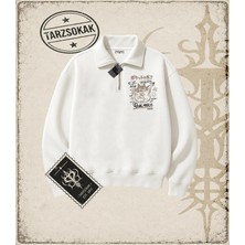 Tarzsokak Gotik & Grunge Streetwear Hiding Cat Dual Match Yarım Fermuarlı Sweatshirt