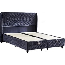 Niron Yatak Baklava Lüks Baza ve Başlık Seti 160x200 cm Çift Kişilik Metal Baza ve Başlık Takımı Antrasit Kumaş