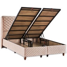 Baklava Lüks Baza ve Başlık Seti 90X190 cm Tek Kişilik Metal Baza ve Başlık Takımı Krem Kumaş