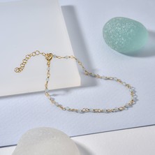 14 Ayar Altın Kaplama Aquamarin Doğal Taşlı  El Yapımı Gümüş Bileklik - CBS00124