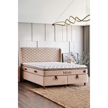 Niron Yatak Baklava Lüks Yatak Baza ve Başlık Seti 150x200 cm Çift Kişilik Çok Sert Yatak Krem Baza ve Başlık