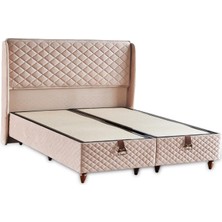 Baklava Lüks Baza ve Başlık Seti 90X190 cm Tek Kişilik Metal Baza ve Başlık Takımı Krem Kumaş