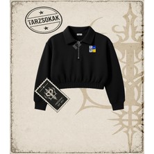 Tarzsokak Gotik & Grunge Streetwear Keycap 1 Yarım Fermuarlı Crop  Sweatshirt