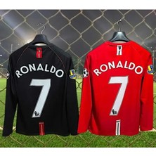 Ozsports 2008 Manchester United Premier Lig 2li Takım Uzun Kollu Ronaldo Yetişkin Forması Kırmızı/siyah