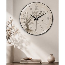 Kuşlu Duvar Saati 36 cm Bombe Camlı Muyika Zeytin Dalı Sessiz Akar Modern Salon Mutfak