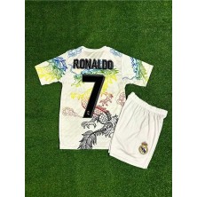 Ozsports Real Madrid Cristiano Ronaldo Ejderha Desenli Çocuk Forması (Beyazyeni)
