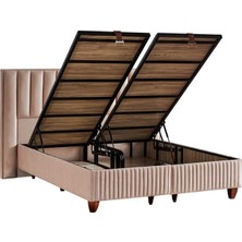 Niron Yatak Hades Lüks Baza ve Başlık Seti 150x200 cm Çift Kişilik Baza ve Başlık Takımı Krem Özel Kumaş
