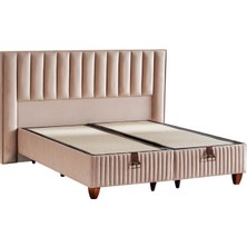 Niron Yatak Hades Lüks Baza ve Başlık Seti 150x200 cm Çift Kişilik Baza ve Başlık Takımı Krem Özel Kumaş