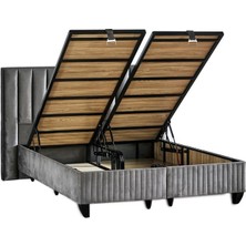Niron Yatak Hades Lüks Baza ve Başlık Seti 180x200 cm Çift Kişilik Baza ve Başlık Takımı Koyu Gri Özel Kumaş