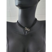 Luna Luster 925 Ayar Gümüş Zirkon Taşlı Siyah Ip Sonsuzluk Tasarım Choker Kadın Kolye