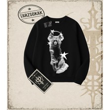 Tarzsokak Gotik & Grunge Streetwear Meow Bisiklet Yaka Sweatshirt