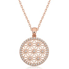 Tienda Elegante Gümüş Rose Beyaz Taşlı Yaşam Çiçeği Kadın Kolye