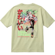 BarsDepo Y2K Anime Grafik Baskılı Oversize Unisex Tişört – Japonca Yazılı Tişört