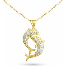 Tienda Elegante Gümüş Gold Çift Yunus Balığı Kadın Kolye