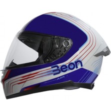 Beon B-507 Full Face Motosiklet Kaskı FF01 Beyaz Mavi Kırmızı Med