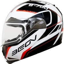 Beon B700 Güneş Gözlüklü Çene Açılır Kask Beyaz Siyah Kırmızı Xla