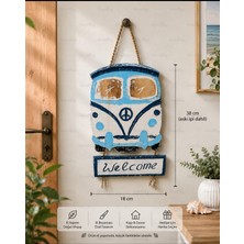 WoodBay El Yapımı Ahşap Vosvos Welcome Kapı Süsü Duvar Dekoru 38X18 cm