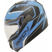 Beon B700 Güneş Gözlüklü Çene Açılır Kask Mat Siyah-Mavi Large