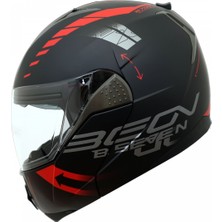 Beon B700 Güneş Gözlüklü Çene Açılır Kask Mat Siyah Kırmızı Verti