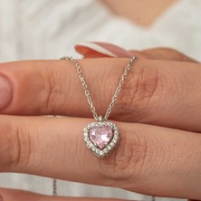 Tienda Elegante Gümüş Pembe Kalp Kadın Kolye