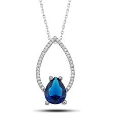 Tienda Elegante Gümüş Mavi Taşlı Damla Kadın Kolye
