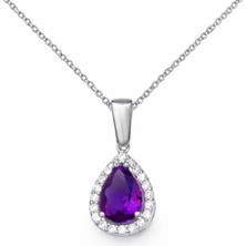 Tienda Elegante Gümüş Damla Mor Taşlı Kadın Kolye
