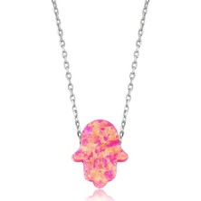 Tienda Elegante Gümüş Pembe Opal Fatma Eli Bayan Kolye