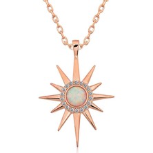 Tienda Elegante ​Gümüş Rose Beyaz Opal Taşlı Kutup Yıldızı Kolye