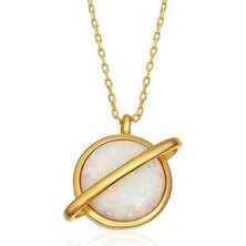 Tienda Elegante Gümüş Gold Opal Taşlı Gezegen Bayan Kolye