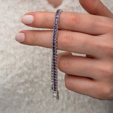 Tienda Elegante Gümüş Mor Zirkon Taşlı Su Yolu Kadın Bileklik