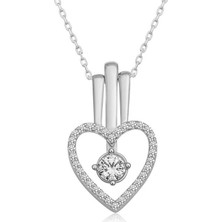 Tienda Elegante Gümüş Kalpli Tek Taş Kadın Kolye