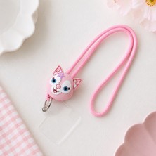 Aksesuarda Universal 60 cm Pembe Kedi Figürlü Telefon Boyun Askısı Şeffaf Bağlantı Aparatlı Cep Telefonu Taşıma Ipi Uzun Askılı Telefon Aksesuarı
