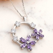 Tienda Elegante Gümüş Mor Çiçek KadIn Kolye