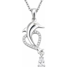 Tienda Elegante Gümüş Kalpli Yunus Balığı Kadın Kolye