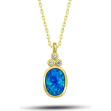 Tienda Elegante Gümüş Gold Mavi Opal Taşlı Ananas Kadın Kolye