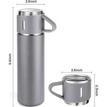 Bezos Termos Seti Paslanmaz Çelik 3 Bardaklı Vakumlu Termos Set 500 ml 12 Saate Kadar Isı Koruma