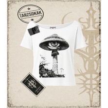 Tarzsokak Gotik & Grunge Streetwear Mushroom Kayık Yaka Tişört