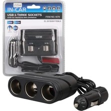 Mabelme Olesson 1678 12-24V 4 USB Girişli 120W 80CM Kablolu 3'lü Araç Çakmak Çoklayıcı