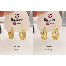 Taşlı Desenli Gold Halka Küpe