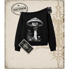 Tarzsokak Gotik & Grunge Streetwear Mushroom Kayık Yaka Sweatshirt