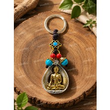 WoodBay Buda Feng Shui Anahtarlık – Turkuaz Boncuklu Dekoratif Uğur ve Meditasyon Temalı Anahtarlık