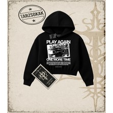 Tarzsokak Gotik & Grunge Streetwear Play Agaın Crop Kapşonlu Sweatshirt